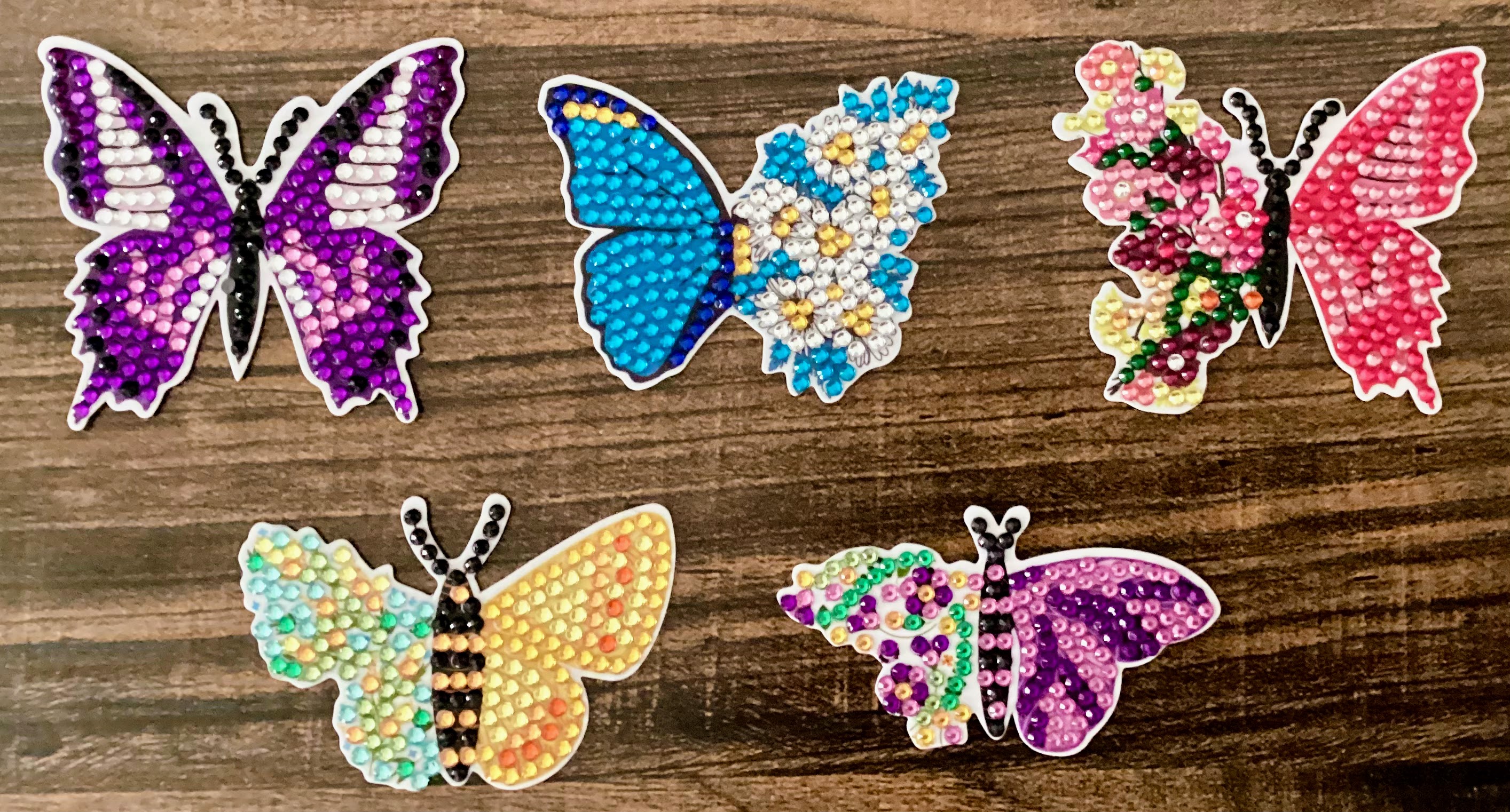 5 Diamond Painted Butterfly Magnets.