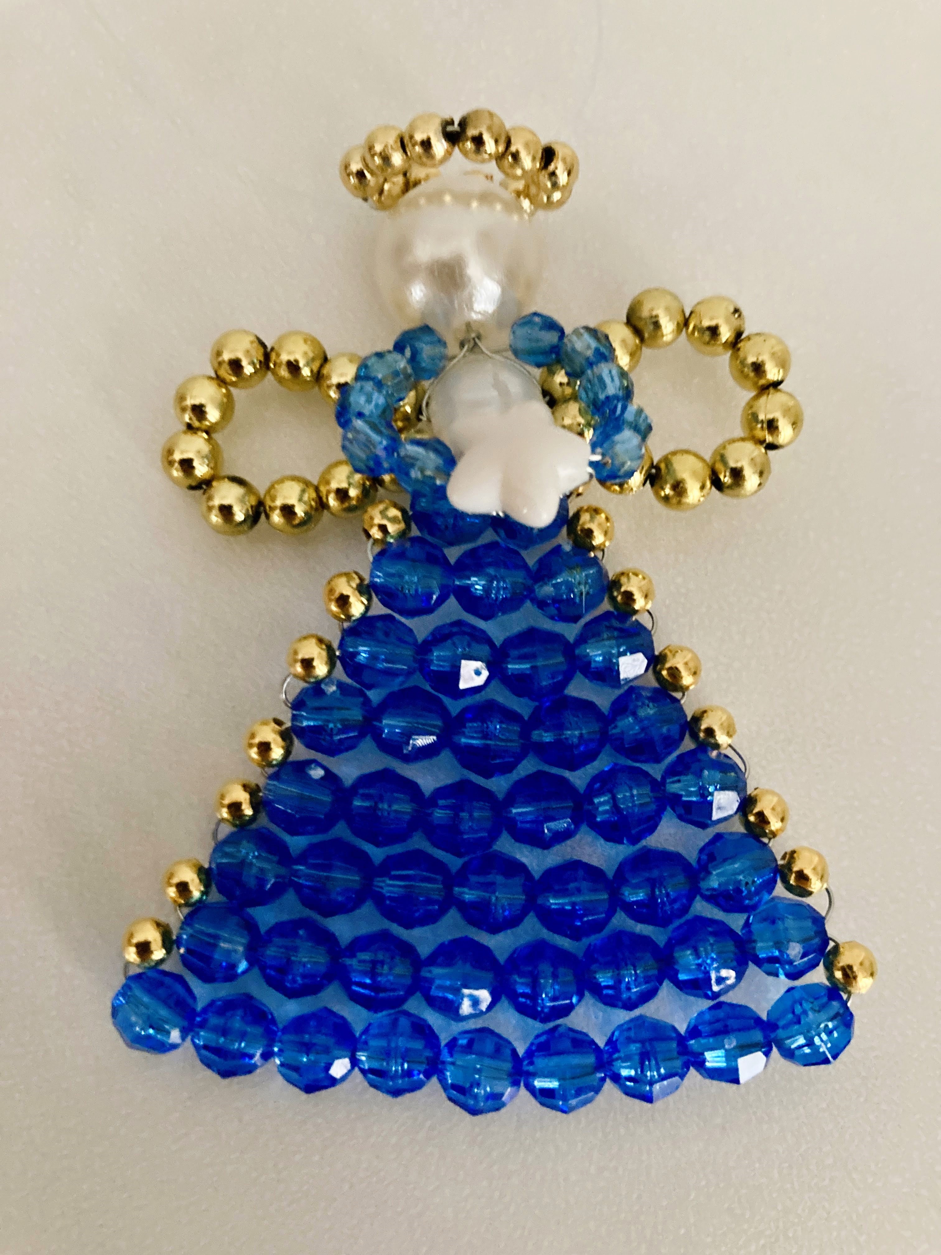 Beaded Blue Angle Ornament