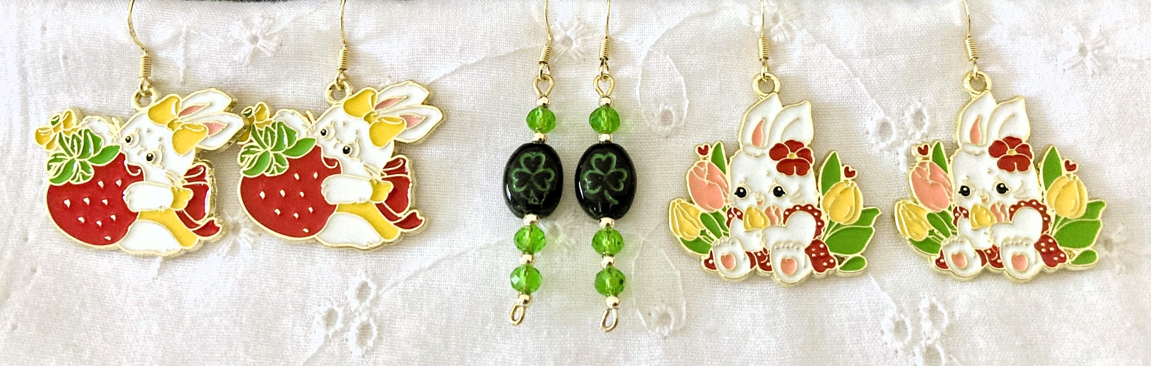 Shamrock and Bunny Pierced Earrings.