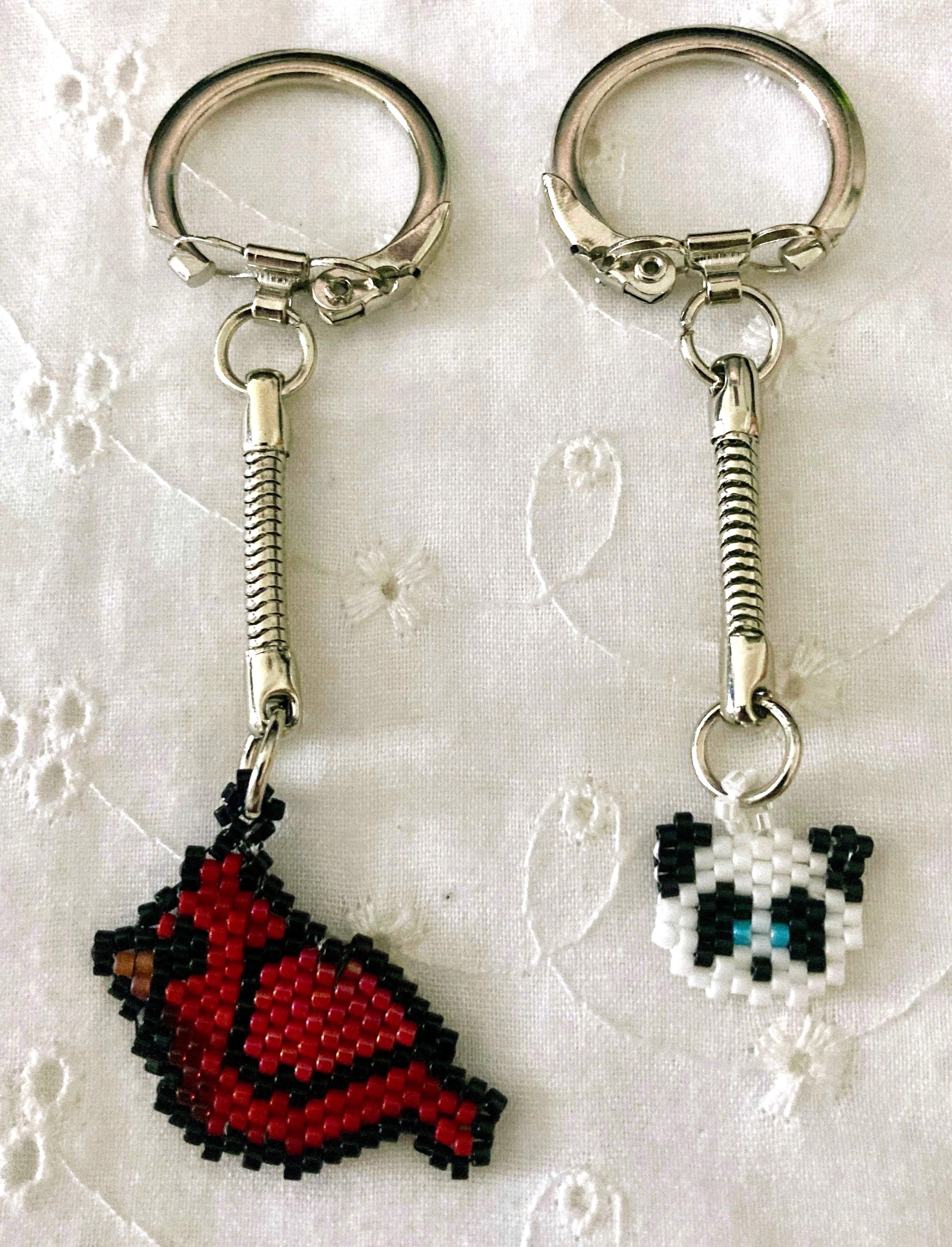 Beaded Cardinal and Panda Keychains