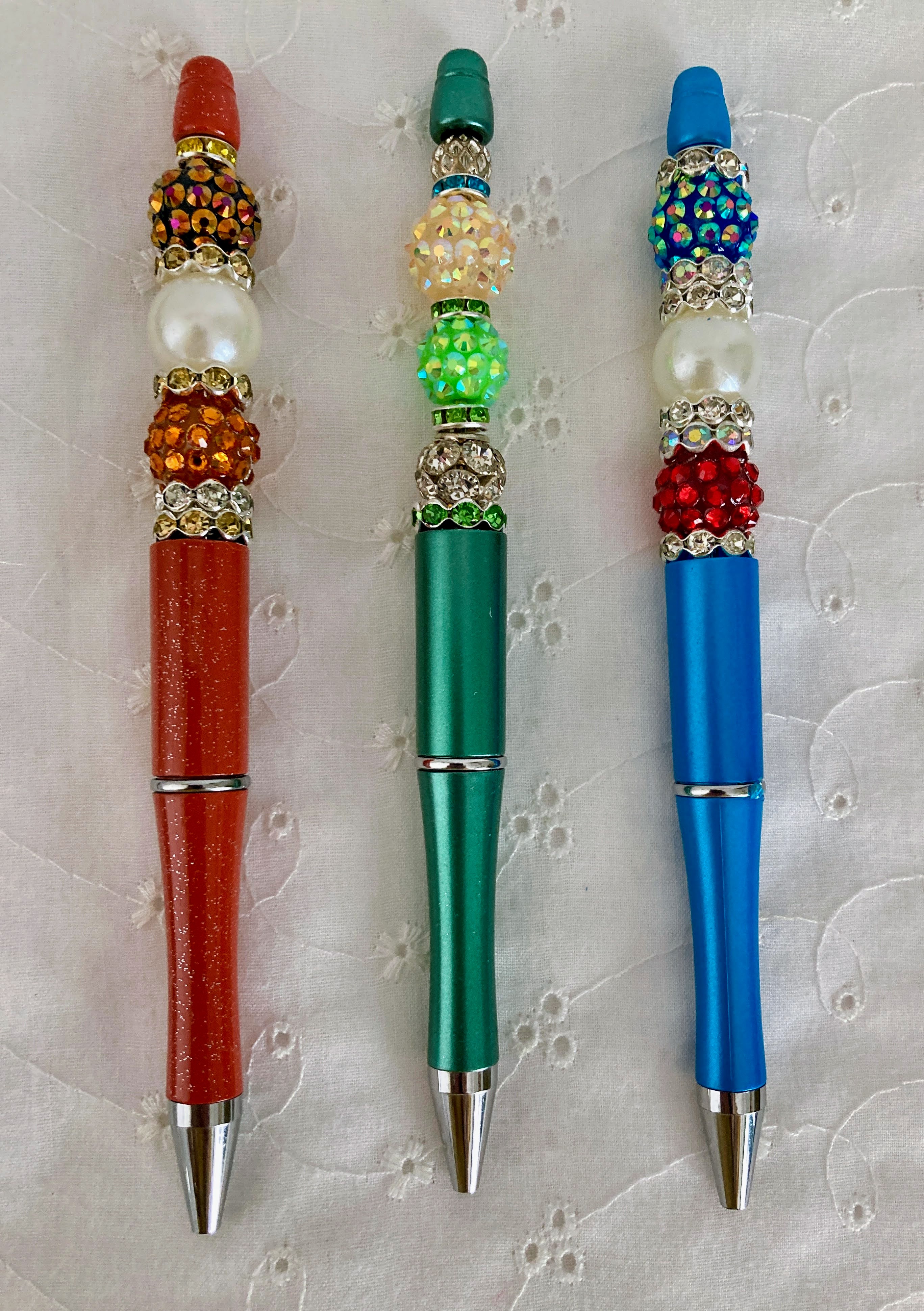 Handcrafted Beaded Pens With Beads and Rhinestones.