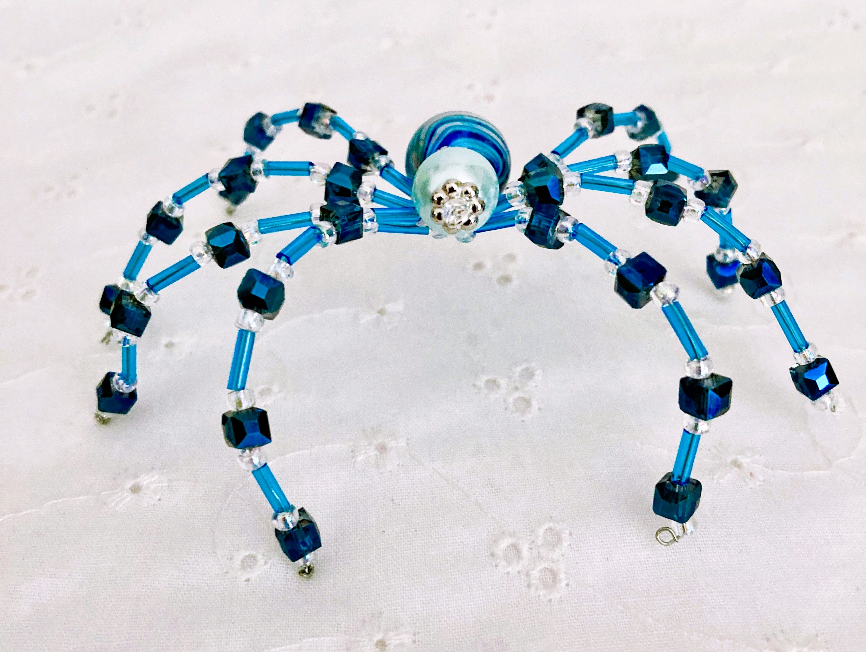 Handcrafted Blue Beaded Spider Ornament