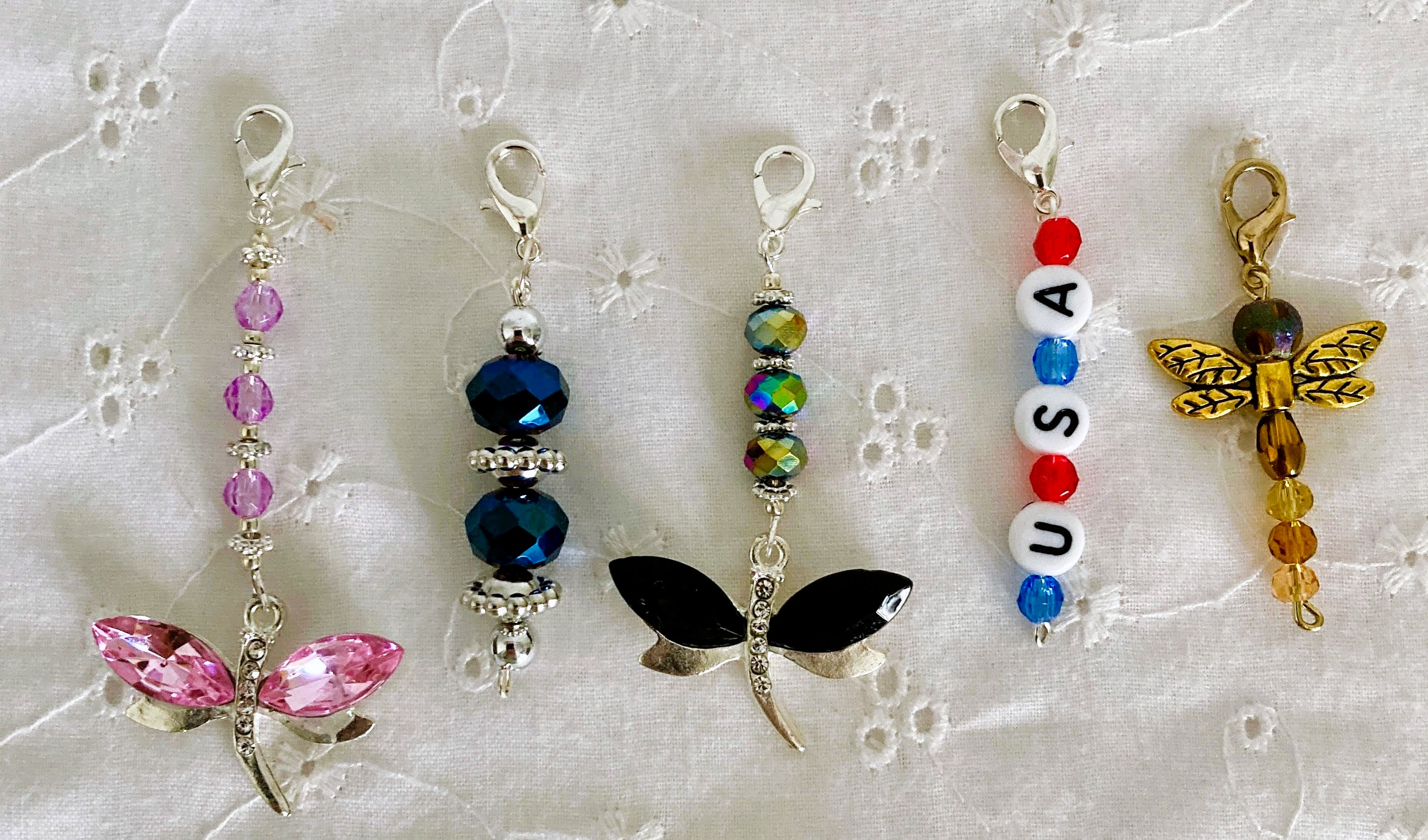 Five Handmade Beaded Lobster Claw Clip Ons